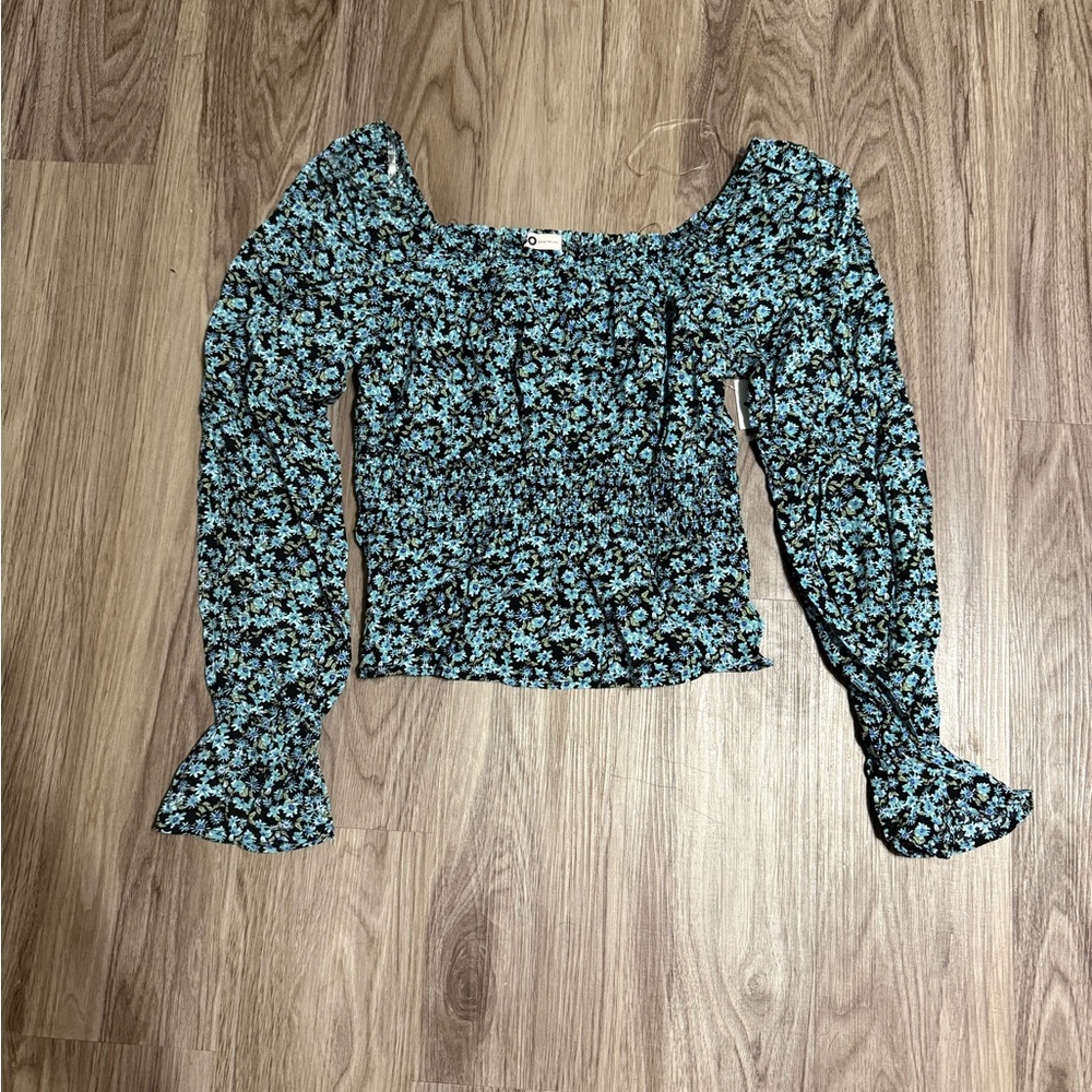 SO Blue Floral Smocked Blouse